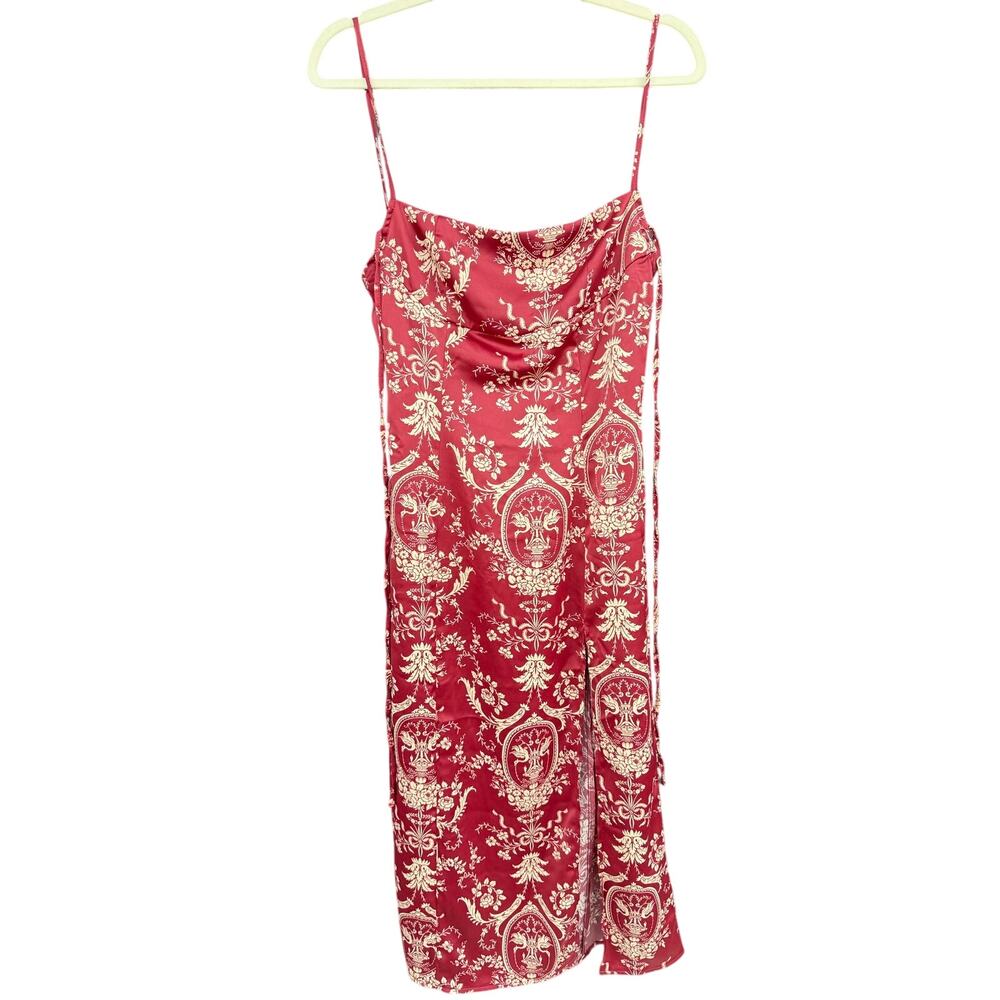 URBAN OUTFITTERS - Sasha Satin Midi Slip Dress Red Baroque Scroll Royalcore SP